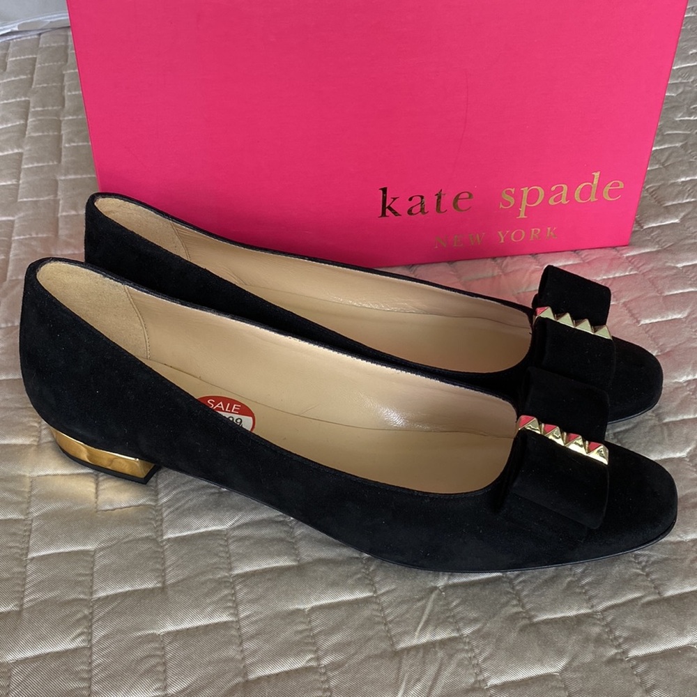 SOLD Kate Spade Nicolette Black Suede Flats W/ Bow 9M